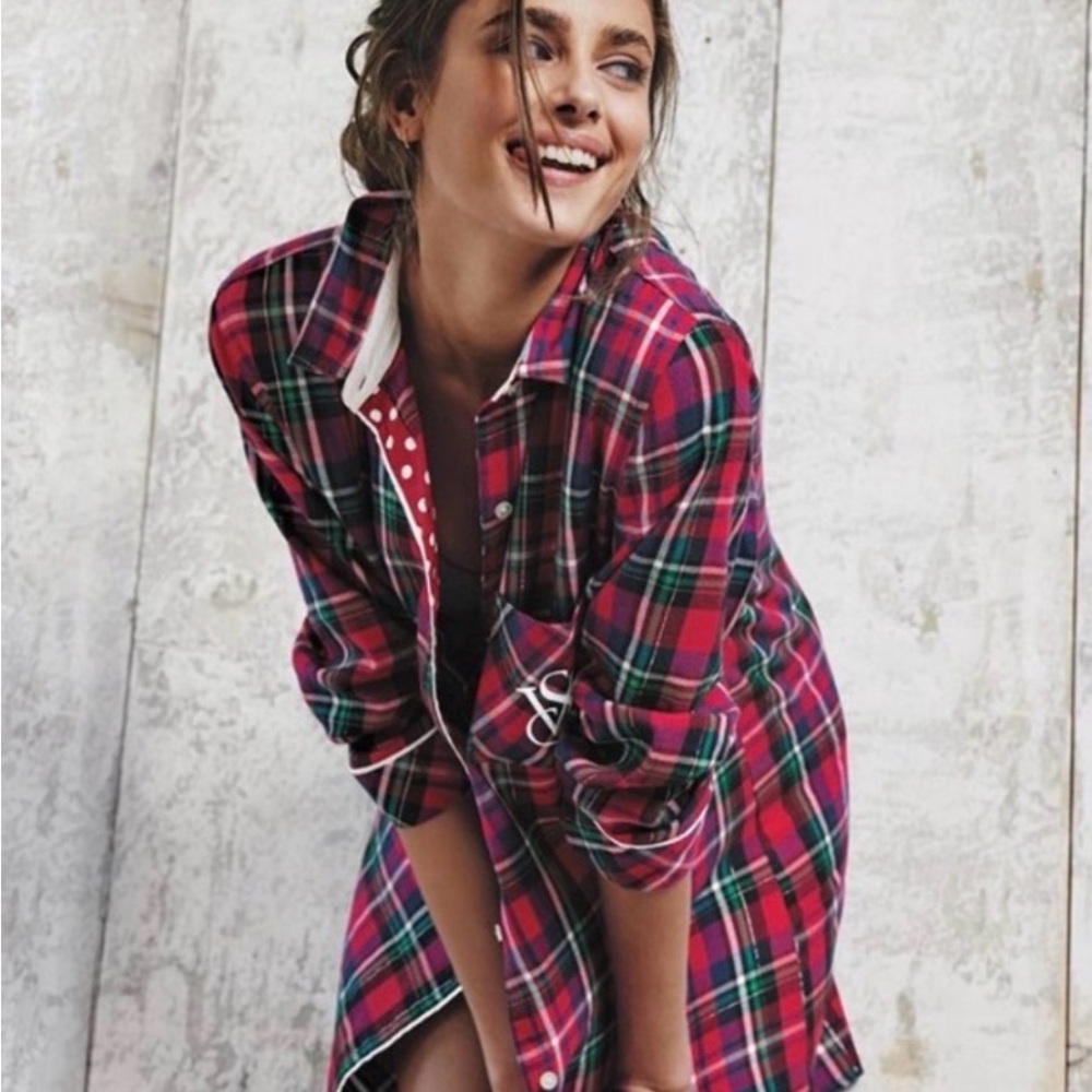 Victoria's Secret Red Plaid Pajama Night Shirt - Picture 3 of 6